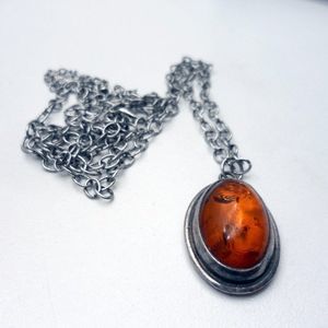 Vintage 1940s Silver & Amber Amulet with chain